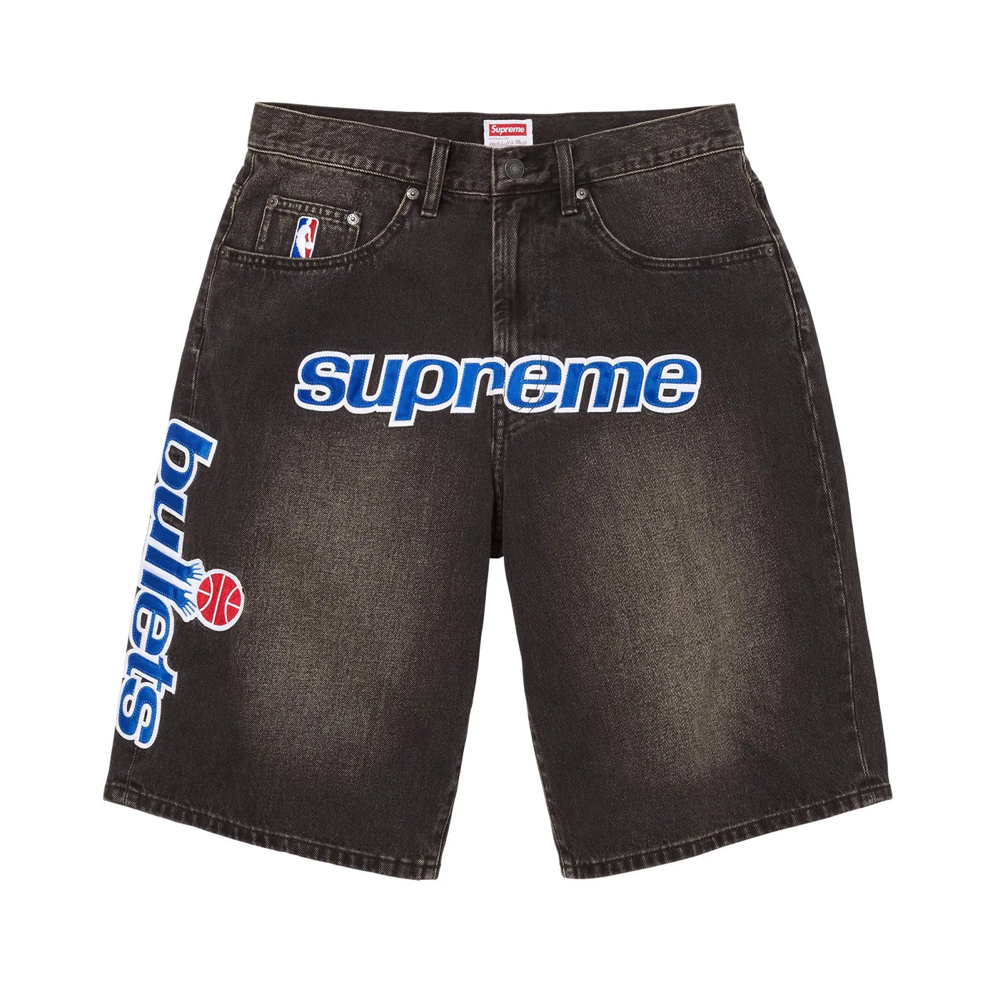 Supreme Mitchell & Ness Washington Bullets Baggy Denim Short 'Black'